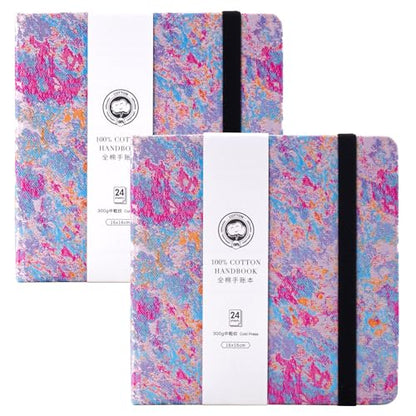 Lightwish Square Watercolor Journal,2 Pack Total 48 Sheets,100% Cotton,300gsm/140lb,Acid-Free,Cold Press Watecolor Sketchbook for Artists Adults Students,6.29 * 6.29 Inches(Purple Sunset) - color: Purple Sunset