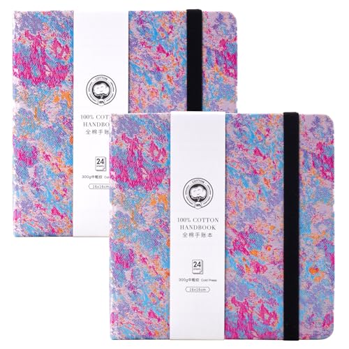 Lightwish Square Watercolor Journal,2 Pack Total 48 Sheets,100% Cotton,300gsm/140lb,Acid-Free,Cold Press Watecolor Sketchbook for Artists Adults Students,6.29 * 6.29 Inches(Purple Sunset) - color: Purple Sunset