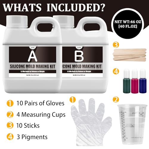 ﻿Silicone Mold Making Kit - 46oz Translucent Liquid Silicone Rubber 1:1 Mixing for Mold Making, Fast Curing Molding Casting Kit for Resin, Candle Molds, Soap Molds, DIY, Includes 3 Color Pigments - color: Translucent, 46oz
