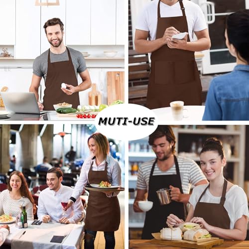 4 Packs Chef Apron, Waterproof Apron, Adjustable Aprons with 2 Pockets for Men Women, Professional Aprons for Kitchen Cooking Gardening Painting Baking Restaurant (Coffee) - color: Coffee
