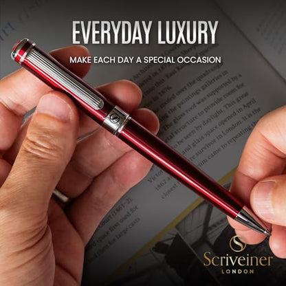 Scriveiner Deep Crimson Ballpoint Pen - Stunning Red Lacquer Luxury Pen, Chrome Finish, Schmidt Black Refill, Best Ball Pen Gift Set for Men & Women, Professional Executive Office, Nice Designer Pen - color: 6. Crimson Red with Chrome