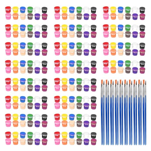 280 Pcs Washable Acrylic Paint for Kids Arts and Crafts, 20 Gouache Watercolor Paint Sets of 12 Colors for Party Classroom Painting Supplies, 20 Flat and 20 Pointed Brushes - color: Color-01（280 PCS)