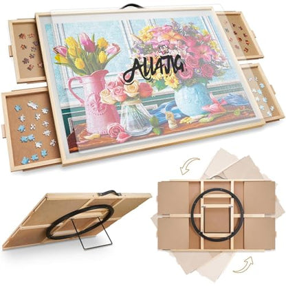 ALL4JIG 1500 Pieces 2-in-1 Tilting & Rotating Puzzle Board, 24.53" x 33.19"Adjustable Angle Puzzle Board with 4 Drawers & Clear Protective Cover, Birthday Gift for mom,with a Tabletop Easel-Style Tilt - color: Iron, size: Medium-1500pcs