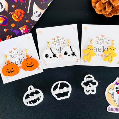 Xaekicr Halloween Polymer Clay Cutters Set – 8Pcs Clay Cutters for Earrings, Pumpkin Skull Witch Hat Molds for DIY Clay Jewelry Making - color: J color