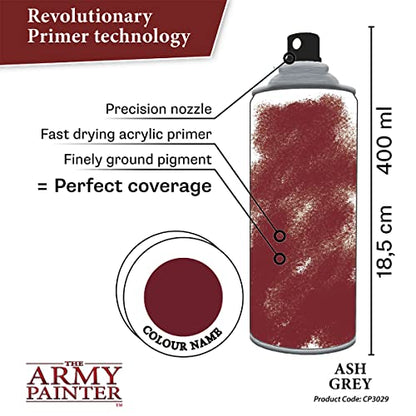 The Army Painter Colour Primer Ash Grey, 400 mL Acrylic Spray Primer, Spray Paint for Miniature Priming Basecoat, Tabletop Roleplaying, Boardgames, and Wargames Miniature Modelling - color: Ash Grey