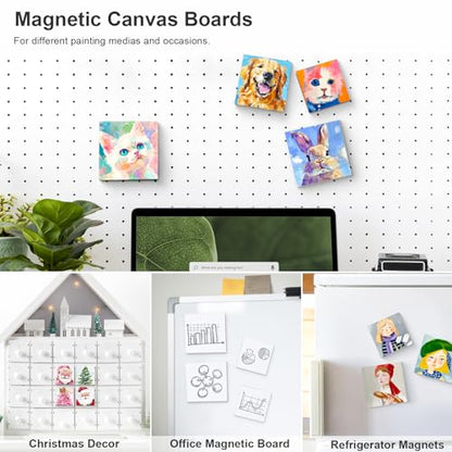 AUREUO Mini Magnetic Canvas Panel 3x3 Inch / 24 Pack - Small Square Flat Canvas Board with Magnet Back Art Gift Set Bulk Pack Tiny Thin Canvases for Painting & Craft - size: 3"x3", Canvas Panel