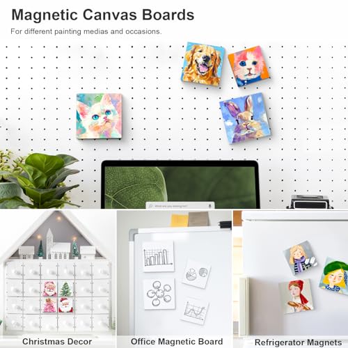 AUREUO Mini Magnetic Canvas Panel 2.5x2.5 Inch / 24 Pack - Small Square Flat Canvas Board with Magnet Back Art Gift Set Bulk Pack Tiny Thin Canvases for Painting & Craft - size: 2.5"x2.5", Canvas Panel
