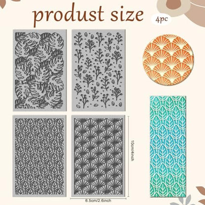 CHGCRAFT 4 Sheets Artistic Palm Leaves Clay Texture Mat Seamless Pattern Polymer Clay Texture Sheets DIY Tools for Pottery Earring Jewelry Making Stamp Engraving Machines, 4x2.6inch - style: Artistic Leaves