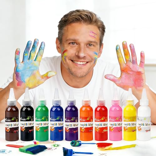 64 Pack Washable Paint Set, 12 Colors Non Toxic Finger Paints with Sponges, Paint Brushes, Waterproof Paint Smock, Palettes, Cards, Storage Box for Art, Crafts, Children Age 12+ and Adults(2 oz Each) - style: 64pcs