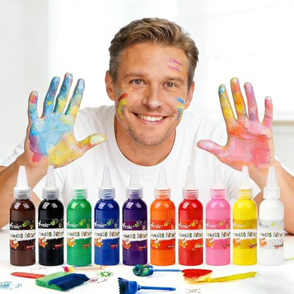 64 Pack Washable Paint Set, 12 Colors Non Toxic Finger Paints with Sponges, Paint Brushes, Waterproof Paint Smock, Palettes, Cards, Storage Box for Art, Crafts, Children Age 12+ and Adults(2 oz Each) - style: 64pcs