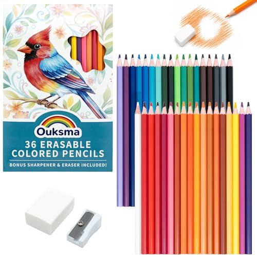 Erasable Colored Pencils Set with Sharpener & Eraser, Pre-Sharpened Drawing Coloring Pencils, Art Supplies for Sketching, Coloring Books, School Supplies & Crafts (36 Colors)