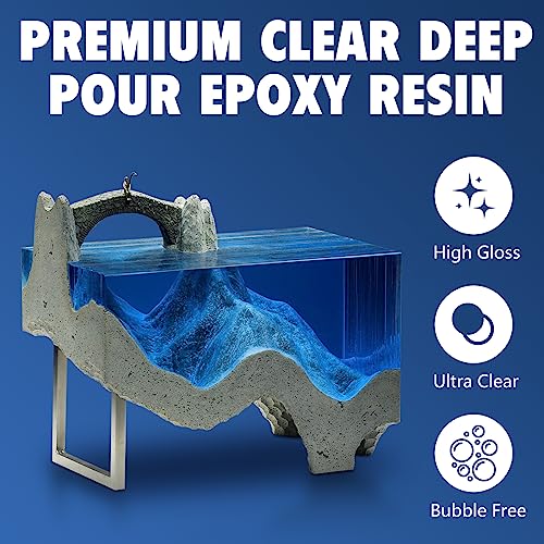 Shabebe Deep Pour Epoxy Resin 3 Gallon, 2 to 4 Inch Depth Clear Epoxy Resin Kit with Mixer, Bubble Free, Low Odor 2:1 Casting Resin for Table Top, Countertop, River Table, Wood Filler, Bar Top - size: 3 Gallon