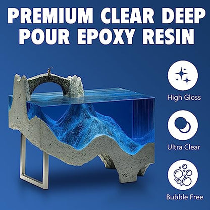 Shabebe Deep Pour Epoxy Resin 3 Gallon, 2 to 4 Inch Depth Clear Epoxy Resin Kit with Mixer, Bubble Free, Low Odor 2:1 Casting Resin for Table Top, Countertop, River Table, Wood Filler, Bar Top - size: 3 Gallon
