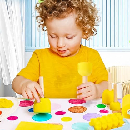 60 Pcs Round Paint Sponges Set, 5 Sizes Sponge Brushes for Painting, Sponge Paint Brushes for Acrylic Painting, Wooden Handle Craft Sponges for DIY, Crafts and Kids Arts - style: 60 Pcs Yellow