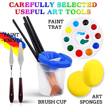 ESRICH Acrylic Paint Set,46 Piece Professional Painting Supplies with Paint Brushes, Acrylic Paints, Easel, Canvases, Palette, Paint Knives, Brush Cup and Art Sponges for Hobbyists and Beginners - color: 24color