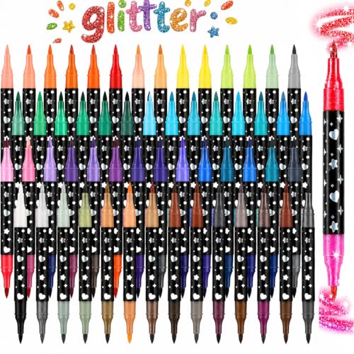 Glitter Markers, 96 Colors Dual Tip Brush Pens, 48 Pack Large Sparkle Marker Set for Adult Coloring, Journaling, Card Making, Scrapbooking and Craft Projects - color: 96 Colors