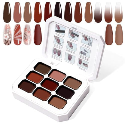 Gradient Painting Gel, 9 Colors Ombre Nail Polish for Pigmented Pat Painting Gel Alomnd Brown Black Color French Manicure DIY Nail Art Long-lasting No-wipe DIY Palette Hot Chocolate - color: Hot Chocolate