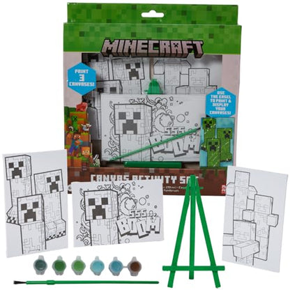 Innovative Designs Minecraft Canvas Paint Set for Kids with 3 Canvases, Acrylic Paint, Paintbrush, & Easel - color: Minecraft