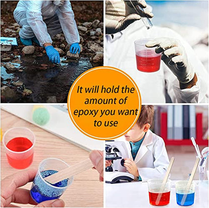 AKOAK 100 Pieces 30 ml (1 oz) Graduated Cup - Plastic Measuring Cup, Disposable Mixing Cup for Mixing Pigments, Paints, Liquids, Epoxies, Resins - With Lid