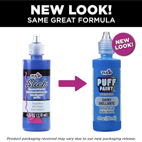 Tulip Puff Fabric Paint , Permanent Craft Paint for Clothes, DIY Projects, Notoxic, 4 fl oz 3-Pack, Shiny Royal Blue - color: Royal Blue
