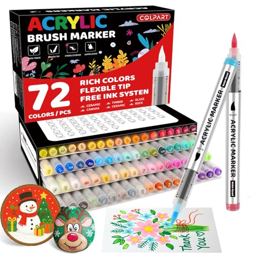 72 Colors Acrylic Paint Markers, Soft Brush Tip Paint Pens and Paint Markers, Acrylic Paint Pens for Easter Decorations, Christmas Gift,Stone,Canvas,Egg,Rock Painting and DIY Crafts Art Supplies - style: Auto Ink(72 Color)