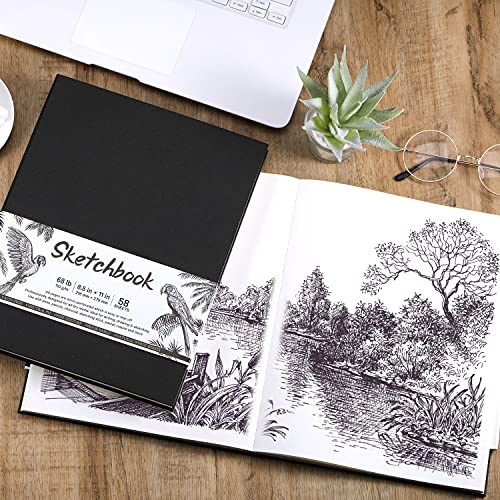 Sketchbook - Hardcover Sketch Pad, 8.5" x 11", Durable Sketch Book for Professional Adults, Artists and Amateurs, 68 lb/110 GSM, 58 Sheets, Use with Pens, Pencils, Sketching Stick