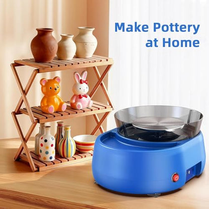 6 inch Home Pottery Wheel for Pottery Craft - Complete Pottery Kit for Beginners, Two-Way Rotation, 2.2lb Air Dry Clay, Arts and Crafts Sculpting Tools, Craft Gifts - color: Blue