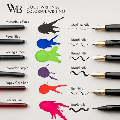 Wordsworth and Black Fountain Pen Set - Black - Includes 2 Pens, 18 ML Ink Bottle, 60 Ink Cartridges, A Refill Converter, 1 Medium and 4 Broad Nibs, Brush Pen - Fountain Pen Kit for Beginners - color: Red and Black