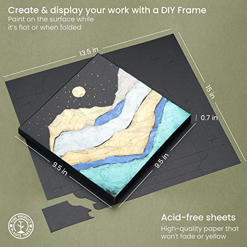 ARTEZA Mixed Media Paper Foldable Canvas Pad, 9.5x9.5 Inches, 20 Sheets, Black Paper