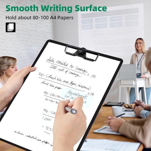 FRETONBA Black Clipboard with Pen Holder, 2 Pack Plastic Clipboard with Low Profile Metal Clip, Hanging Clip Boards Holds 8.5x11 Inch Papers, Standard A4 Letter Size Clip Boards for Offices & School - style: 2 Pack-Black