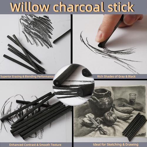 25 PCS Willow Charcoal Sticks, Ideal for Artists, Beginners, Students, Perfect for Sketching, Drawing, Shading, and Fine Art, 5.7 Inches Long, 2-4,4-5,5-7,7-9 (7-9) - style: 7-9