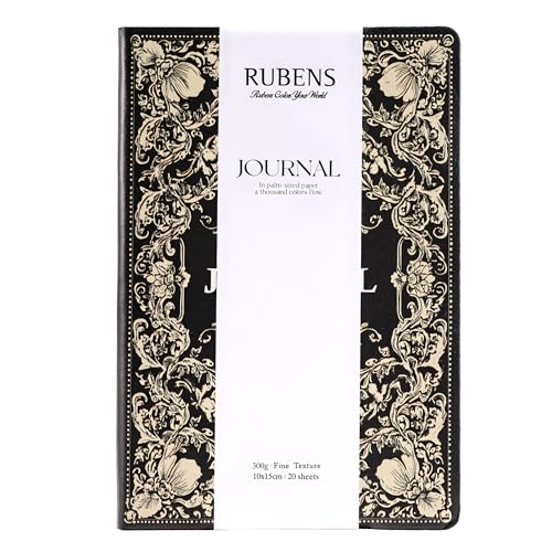 rubens Watercolor Journal, 3.9x5.9 inch Watercolor Sketchbook, 20 Sheets 100% Cotton Soft Cover Travel Sketchbook, 140lb/300gsm Acid-Free Hot Press Watercolor Papers for Watercolor, Gouache, Acrylic - color: Black, size: 3.9"x5.9"