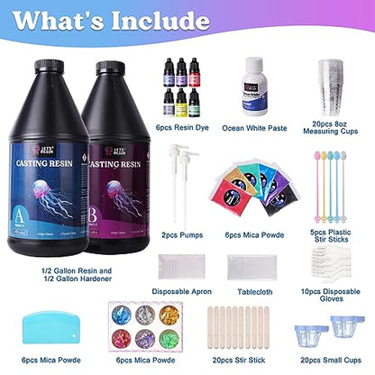 Bundle Set of 1 Gallon Epoxy Resin with Color Pigment and Silicone Mold Making Kit