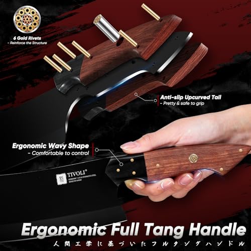 TIVOLI Kitchen Knife Set 3pcs - Chef Knife Set with Full Tang Wooden Handle - Cleaver, Chef, Kitchen Utility Knives for Meat, Vegetables and Fruit - Cooking Gifts for Men and Women - size: 8