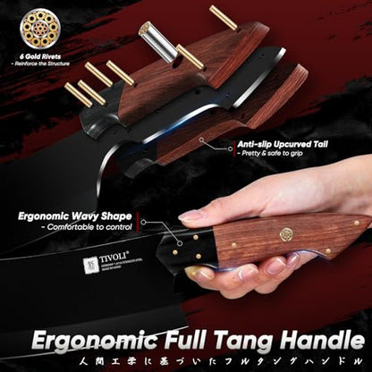 TIVOLI Kitchen Knife Set 3pcs - Chef Knife Set with Full Tang Wooden Handle - Cleaver, Chef, Kitchen Utility Knives for Meat, Vegetables and Fruit - Cooking Gifts for Men and Women - size: 8