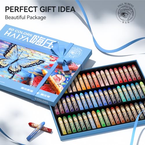 Paul Rubens Oil Pastels Set - 60 Vibrant Colors, Ultra-Soft and Creamy Texture, Easy to Blend for Artists and Beginners - Bullet Head Design for Drawing, Painting, Sketching - New Packaging - style: 60 Basic Colors