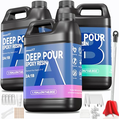 3.3 Gallon Deep Pour Epoxy Resin, Epoxy Resin Kit 2-4 Inch 2:1 Deep Pour Resin Epoxy Clear Kit Bubble Free Crystal Clear for River Table, Art Crafts, Flowers, Wood, DIY - size: 3.3Gallon