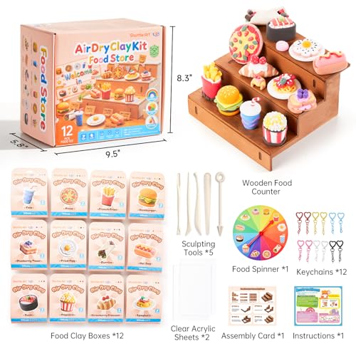 Shuttle Art Air Dry Clay for Kids - Food Store, 21 PCS Modeling Clay Kit with Sculpting Tools and Tutorials, Safe & Non-Sticky, Craft Gifts for Boys & Girls - style: Food Store