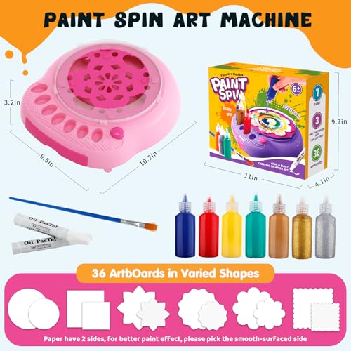 Spin Art Machine for Kids, Paint Spinner Arts & Crafts Kit for Ages 4-12 | Mess-Free Motorized Spinner With Splash Guard; 7 Washable Paints & 36 Art Boards Make A Unique Design Every Spin - color: Pink