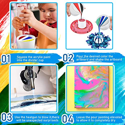 Baderke 7 Pcs Paint Pouring Supplies Multi Channel Split Cups for Paint Pouring Acrylic Flower Open Tool Supplies for Fluid Art DIY Making Resin Acrylic Drawing Accessories, White