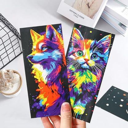 Scratch Art Bookmarks Kit, 24 Sheet Paper with Scratching Tools for DIY Party Favors, Christmas Stocking Stuffers - style: Animal Bookmark III