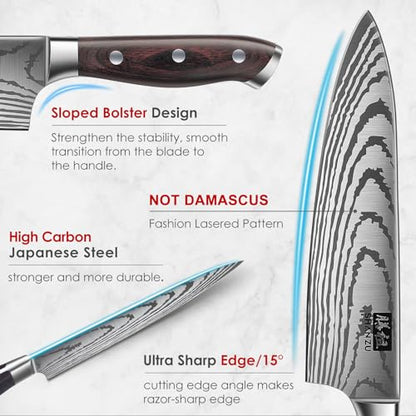 SHAN ZU Knife Set 16 pcs, Japanese Kitchen Knife with Block High Carbon Stainless Steel Ultra Sharp Knife for Kitchen, Professional Chef Knife Set with Sharpener - color: 16 PC KNIFE SET
