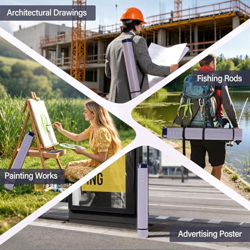 DEWEL Adjustable Poster Tube 24.5"-42", Waterproof Plastic Document Storage Tube Telescoping Carrying Case, Light Resistant Drawing Tube Painting Picture Tube Holder (Purple-Large Size) - color: Purple (Polygon), size: Large