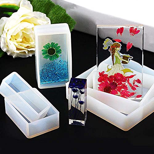 11Pcs Cube Molds for Resin Hexahedron Crystal Polyhedral Mold Square Rectangular Molds Silicone Cube Casting Molds for Insect Plant Specimen Candle Wax, Soap Display Tray Molds Kit 11 Sizes