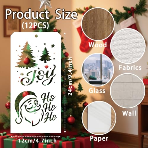 12 Pcs Christmas Stencils for Painting, 23 Styles Merry Christmas Theme Painting Stencils Reusable Plastic Drawing Templates for Scrapbooking DIY Art Craft - style: Christmas