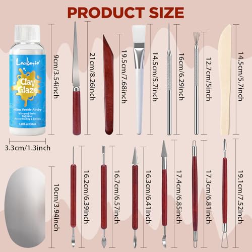 14PCS Clay Sculpting Tools, Complete Pottery Tools with Ergonomic Handles & 1.7FL OZ Air Dry Clay Glaze for Pottery Craft, Carving Ceramics, Molding Polymer Clay – Ideal for Artists, Beginners, Adults