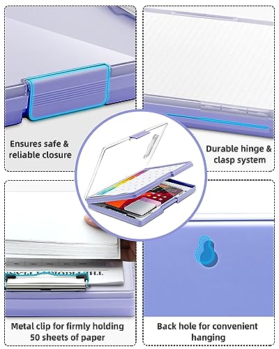 Clearview Clipboard with 2 Storage, Dry Erase 8.5x11 Heavy Duty ClipBoards - High Capacity Coaches Clip Board with Pen Holder - Side Opening Plastic Nursing Clip Case (Light Purple) - color: Light Purple