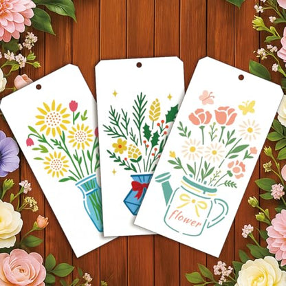 12 Sheets Vase Bouquet Painting Stencils, 12 Styles Roses Sunflowers Tulips Drawing Templates Wildflower Reusable PET Art Stencils for Painting on Wall Wood Home Decor - style: Vase Bouquet