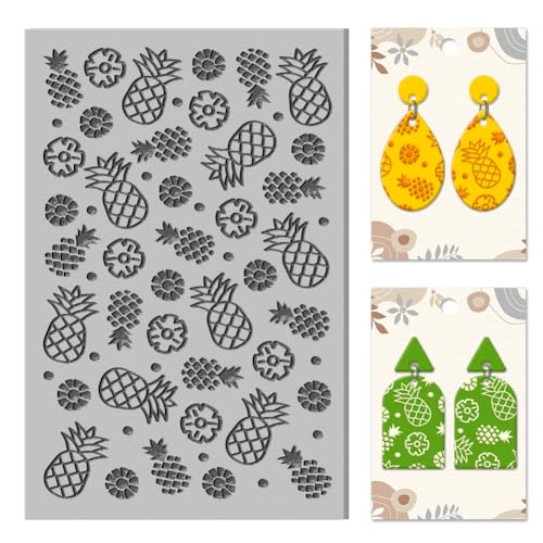 CHGCRAFT Pineapple Polymer Clay Texture Sheets Pineapple Summer Fruit Texture Stamp Sheets Clay Texture Mat Rubber Modeling Pattern Pad Texture Sheets for Jewelry and Earrings Tools - style: Pineapple Slices