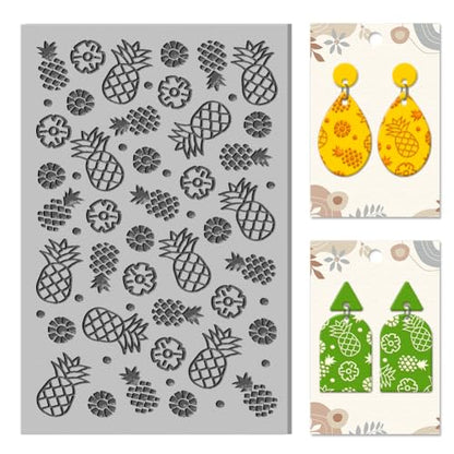 CHGCRAFT Pineapple Polymer Clay Texture Sheets Pineapple Summer Fruit Texture Stamp Sheets Clay Texture Mat Rubber Modeling Pattern Pad Texture Sheets for Jewelry and Earrings Tools - style: Pineapple Slices